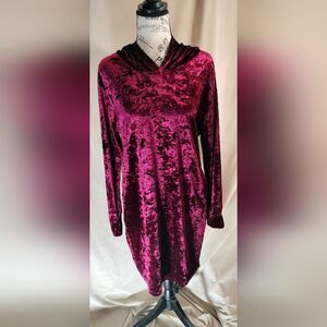 NWOT! Iconoflash Burgundy Crushed Velvet Hooded Dress. Size L